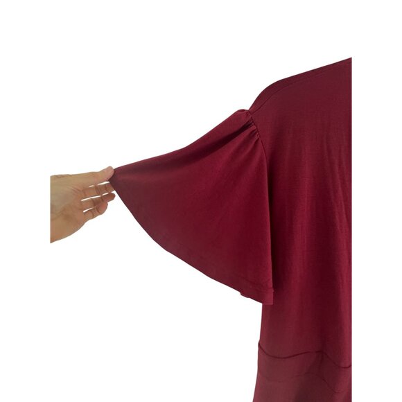 Dark Red Soft Knit Midi Dress w/Tie Size 26 4X New Plus Size Flutter Sleeves - Picture 5 of 8